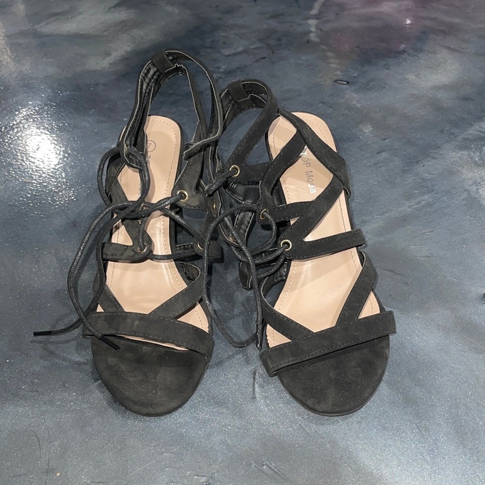 Black strap with lace heels